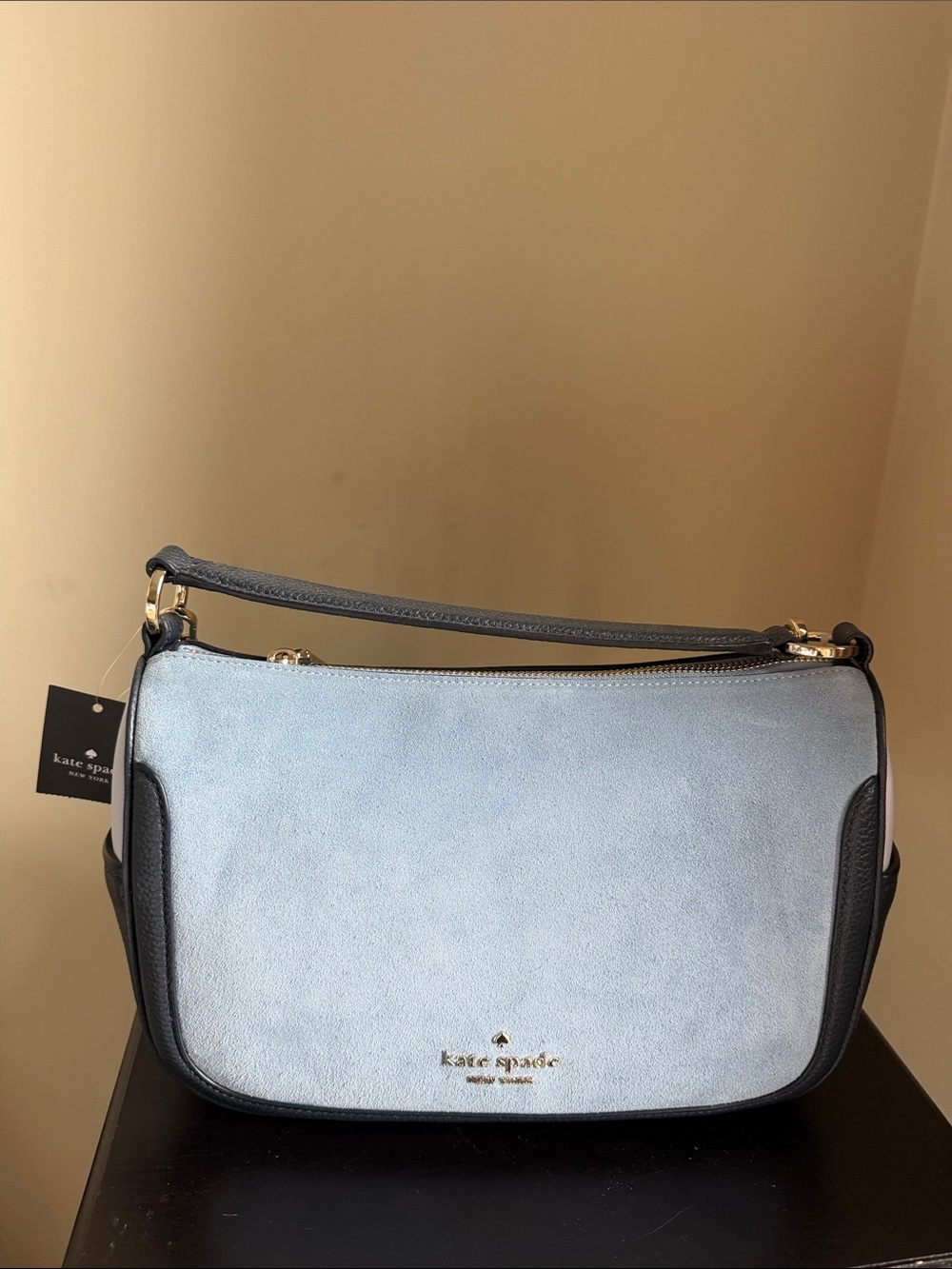 kate spade Light Blue Suede and Black Trim Shoulder Bag